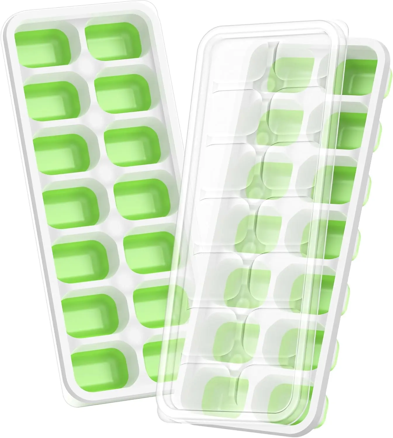 2 Packs Ice Cube Tray with Lid 28 Cubes Durable Stackable Ice Cube Trays for Freezer with Removable Lids, Easy-Release Plastic & Silicone Ice Tray for Coffee