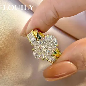 Louily Jewelry 3.5ct Timeless Oval Cut Wedding Ring Set with Rectangle Cut Wedding Band, 5A Cubic Zirconia Anniversary