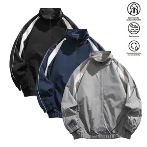 Men's Colorblock Zip Up Jacket, Regular FitCasual Long Sleeve Outerwear for Spring & Fall,Fashion Men's Clothes for Daily Wear Tops