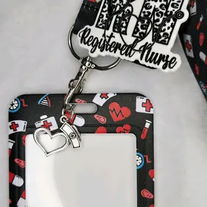 Decorative Nurse Lanyard with ID Holder, Removable RN Clip, Healthcare Badge Lanyard