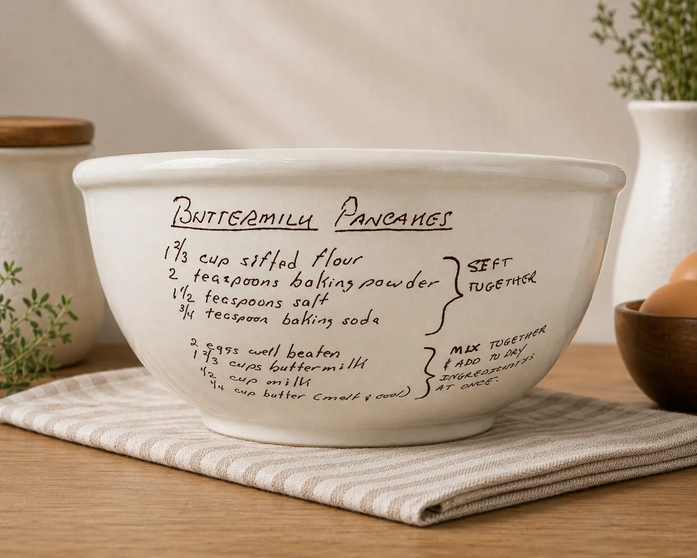 Personalized Kitchen Mixing Bowl with Custom Handwritten Family Recipe - Unique Handwriting Family Heirloom Gift