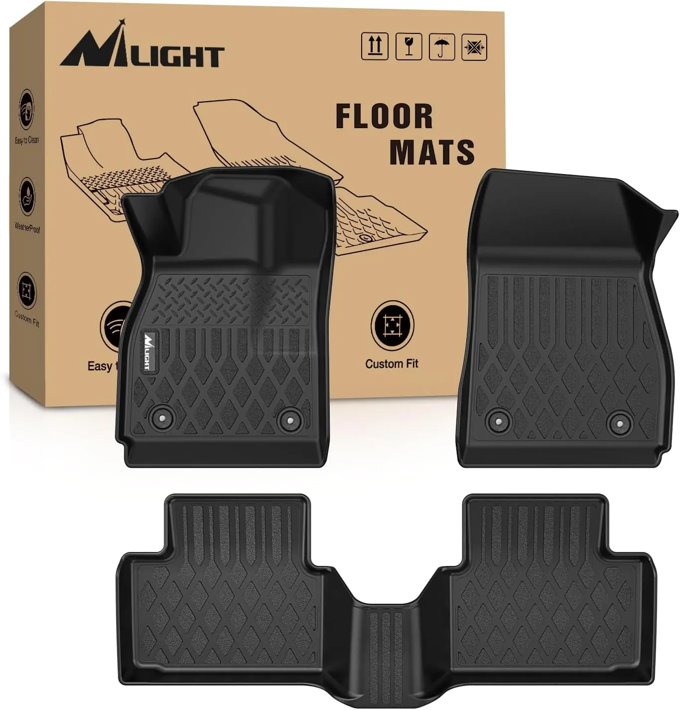Nilight TPE Waterproof Deep-Tread Floor Liners - Custom Fit Heavy Duty All-Weather Car Interior Accessories for Car, Chevy Malibu 2013-2015 & 2016 Chevrolet Malibu Limited, Deep-Tread Floor Mats