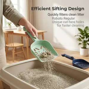 2 Pcs Pack Cute Cat Litter Shovel Plastic - Heavy Duty Deep Pet Litter Scoop with Long Handle and Hook, Space-Saving Nesting Kitten Scooper Set for Multi-Cat Home, Assorted Colors