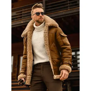 Men's Casual Zip-Up Faux Leather Jacket with Fleece Lining - Long Sleeve, Contrast Color, Pockets & Lapel Neck