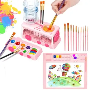 2026 Upgraded Palette-Style Paintbrush Cleaning Tool with Brush Washing Cup, Circulating Water Art Supply, Artist Supplies, Suitable for Acrylic, Watercolor, Equipped with Silicone Mat and Paintbrushes, Painting Tool Set for Beginners and Artists