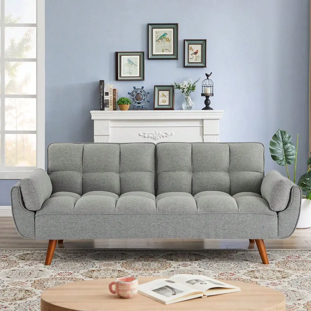 75" Convertible Sofas Bed Indoor Comfy Linen Cushion Wood Sofa - Folding Loveseat Futon Recliner Sleeper with Adjustable Backs, 33.26"d x 75.39"w x 31.29"h, 600lbs Support, Quick Setup, Durable, Stylish Color Palette, Assembly Required