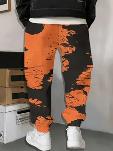 Men's Casual Sweatpants, Color-blocked Plus-size Athletic Pants with Drawstring Elastic Waistband, 3D Printed Graphics, Breathable, Casual Everyday Streetwear, Plus-size Men's Sweatpants