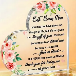 Stepmom Gift - Clear Acrylic Heart Keepsake Paperweight for Bonus Mom/Second Mom - Mother's Day & Birthday Present from Stepdaughter/Stepson，Decoration Items