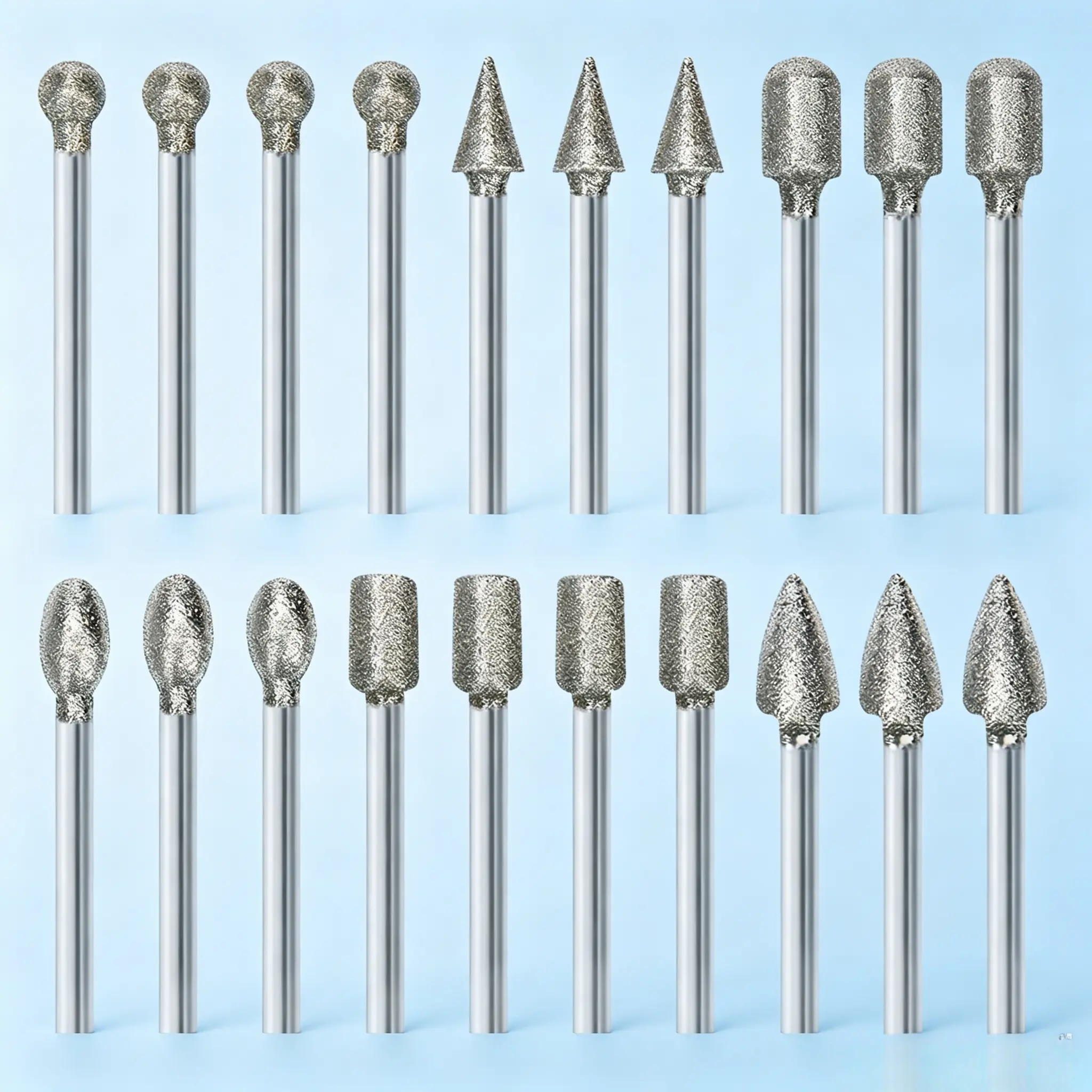 20 Pcs High-Speed Steel Diamond Stone Carving Burrs Set with Diamond Particles - 1/8" Shank Rotary Grinding Bits for Specialty Kitchen Utensils, Rock, Jewelry DIY Projects (Fits Most Rotary Tools, Moisture/Drop Protection, Full Refund or Replacement)