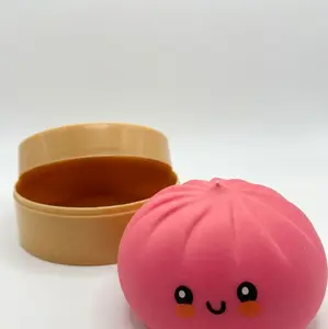 Squishy Dumpling Stress Relief Toy - [1-Piece] Individual Steamed Bun Fidget with Steamer Case - [Select Your Color]