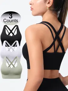 Women's  Solid Criss Cross Wireless Sports Bra, Breathable Comfortable Detachable Chest Pad Sports Bra for Yoga Gym Workout, Ladies Sportswear Clothing for All Seasons,Christmas Gifts for Women, Yoga Workout Activewear