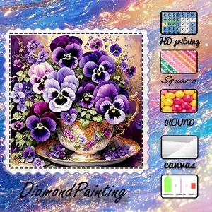 5D-DIY, high-end velvet canvas, diamond art, diamond painting kit, purple pansy AB diamonds, fairy dust diamonds, crystal diamonds, perfect home decoration, handmade diamond art painting kit, special craft diamond art kit, Handicraft