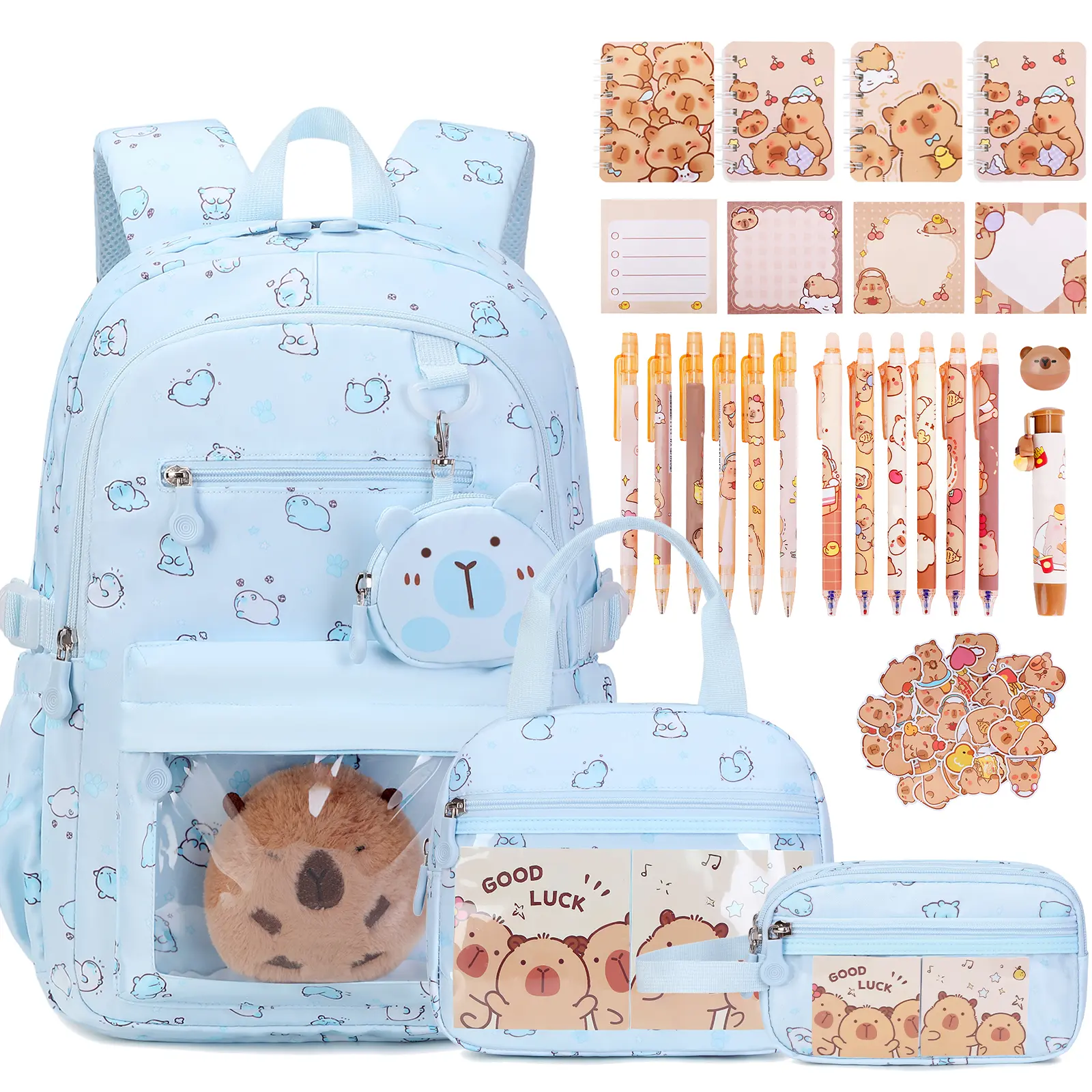 SIMILOVE Waterproof Pattern Backpack Set for Girls - Kawaii School Supplies Stationery Set (26PCS), Lunch Bag, Pencil Case, Cute Bookbag for Kindergarten & Elementary Students