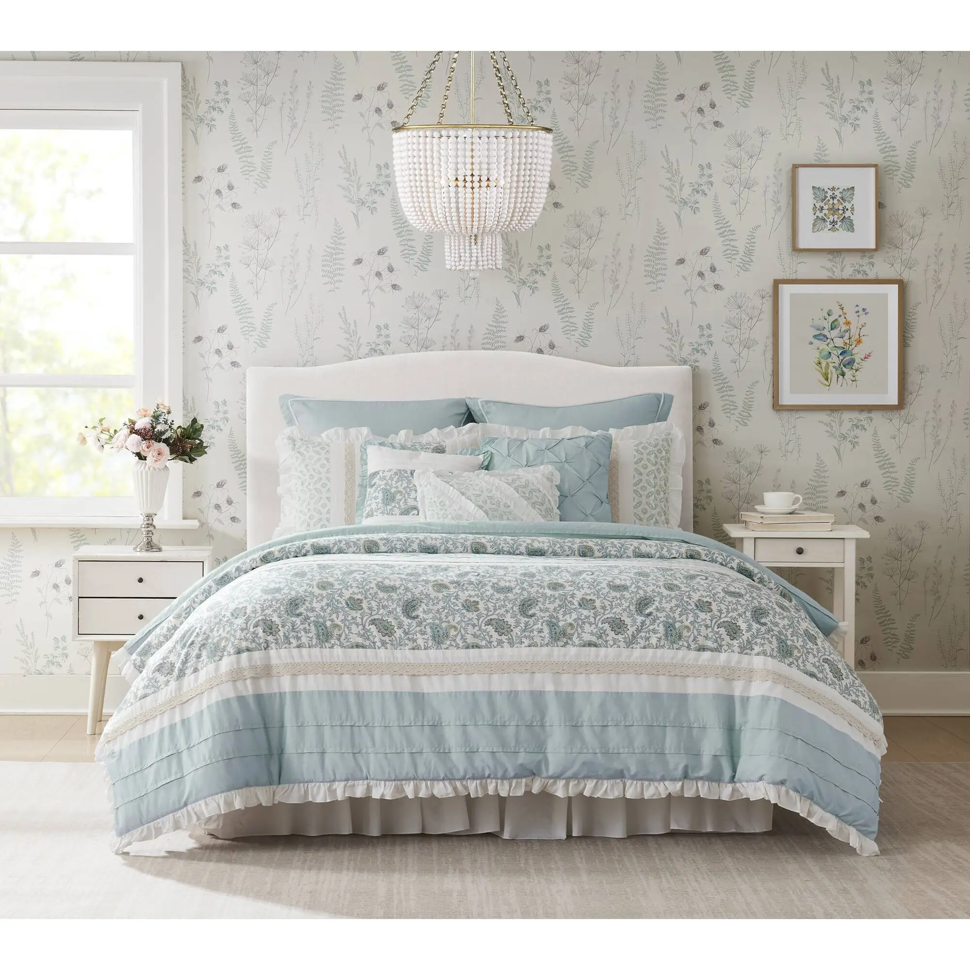 9 Piece Cotton Percale Comforter Set, Dawn