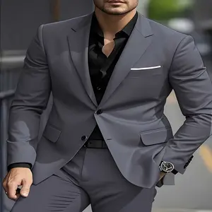 Men's Slim Fit Lightweight Business Blazer - Navy Blue, Double-Breasted Notch Lapel Jacket, Office, Wedding, Formal Events Coat Tailored Non-Stretch Fabric for Professional & Occasions Spring/Fall/Summer Suit Men