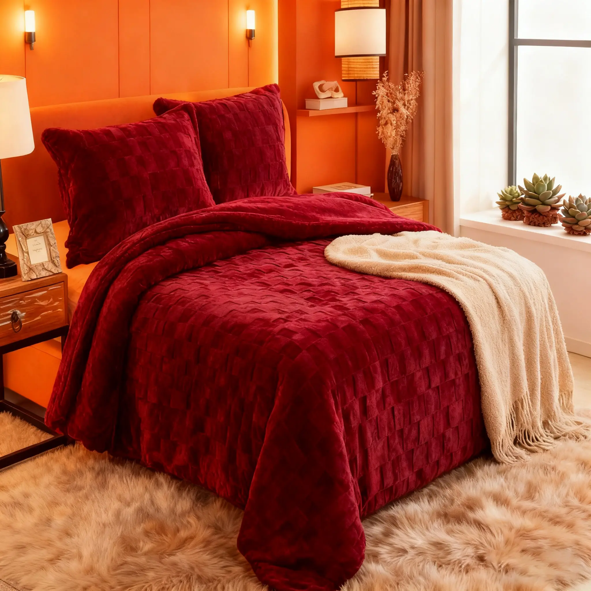 3 Pcs Soft Bedding Taffeta Solid Comforter Set - Borrego Blanket Set, Taffeta Front, Sherpa Fleece Back, Polyester Filler, 2 Pillowshams + 1 Thick Comforter, All-Season Bedroom Use, Winter Holiday Gift, Local Warehouse, Soft Bedding Sets