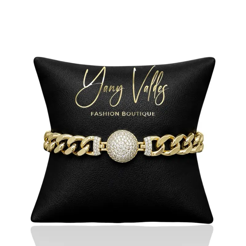 Gold Plated Cuban Link Bracelet with CZ Pave Ball | Double Clasp | 7” + Extender