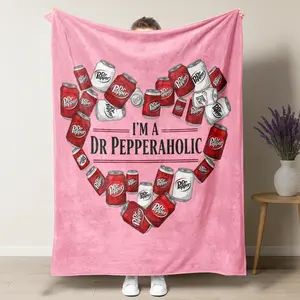 I'm A Dr Pepperaholic Pink Plush Blanket, Dr Pepper Can Heart Collage Graphic Soft Fleece Throw, Perfect for Dr Pepper Lovers, Soda Fanatics & Cozy Soda-Themed Home Decor Sofa Bedroom Dorm Couch Office