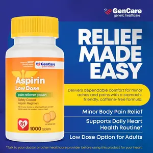GenCare Low Dose Aspirin 81mg Tablets – Bulk Value 1000 Count – Safety Coated Aspirin Regimen for Doctor-Directed Use – Pain Reliever and Heart Health Support – Generic for Bayer