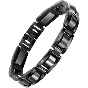 Feraco Mens Magnetic Bracelets, Classic Balck Titanium Stainless Steel Bracelet with Hematite Magnet Stones, Natural Health Jewelry Gifts, 8.66 inch