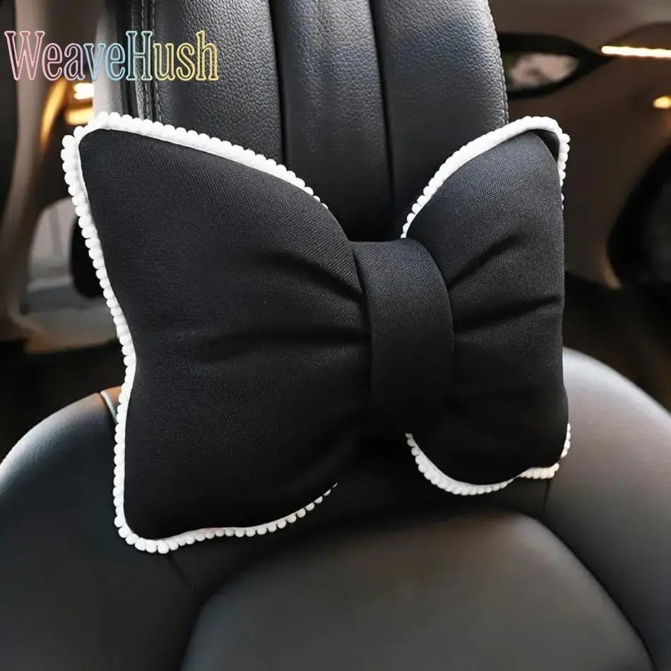 2026 New Cute Bowknot Car Neck Pillow, Soft Comfortable Breathable Headrest Pillow, Removable Washable Cover, Stylish Car Interior Accessories, Universal Car Seat Head Support for Women Girls, Perfect Car Decor & Driving Gift