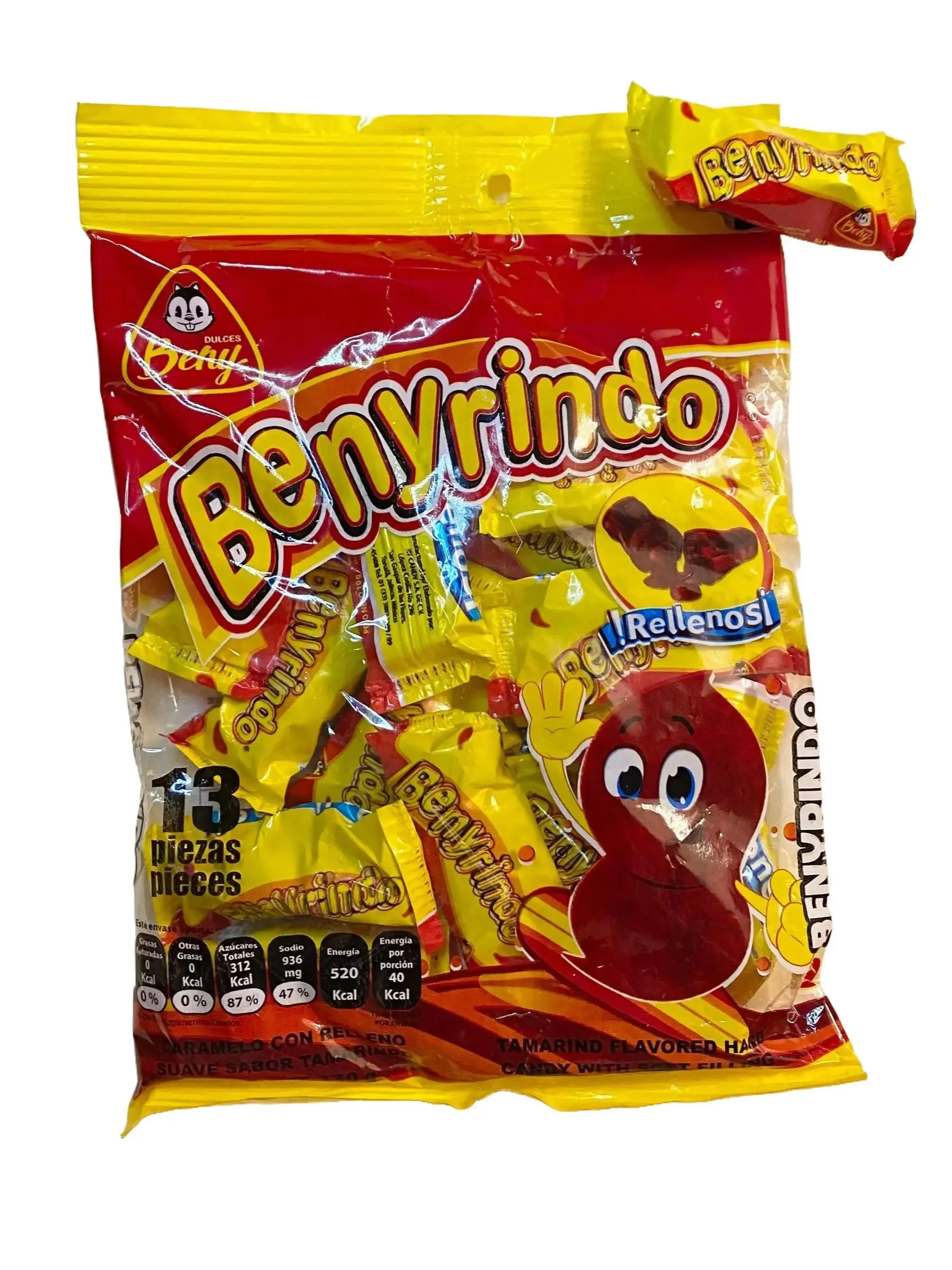 BENYRINDO TAMARIND FLAVORED HARD CANDY WITH SOFT FILLING, CARAMELLO RELLENO SUAVE SABOR TAMARINDO 13CT