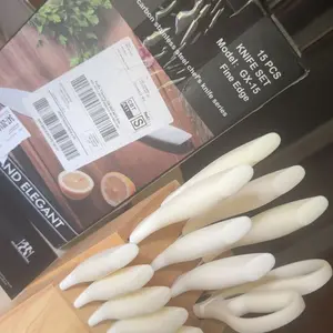 Knife Set,15 Pcs Kitchen Knife Set with Block Self Sharpening, Dishwasher Safe, Anti-slip Handle (Beige)