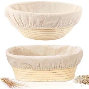 Sourdough Bread Baking Supplies, 2 Pack Banneton Bread Proofing Basket 10 inch Round & 10 inch Oval Proofing Bowls for Sourdough Bread with Liner Making Baking Fermentation Tools