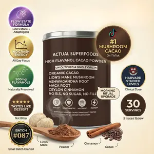 High Flavanol Cacao Powder  - Single Origin & Non Alkalised with Lion's Mane, Maca, Ashwagandha & Ceylon Cinnamon - Heart-Healthy Organic Coffee Alternative - 30 Servings Supplement
