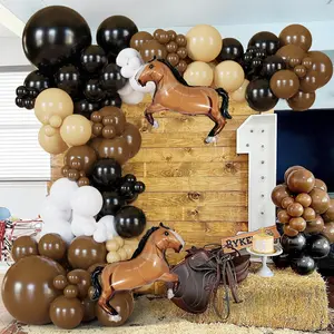 137PCS Western Balloon Arch Kit Cowboy Horse Balloons Brown Black Garland for First Rodeo Wild West Party
