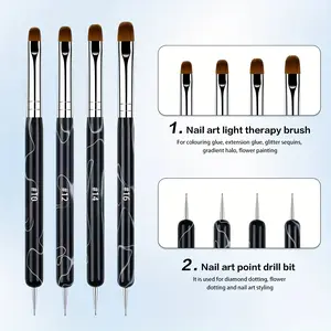 4pcs Dual-Ended Nail Polish Brush Set – DIY Manicure Tools Diy Nails with Crystal Stand for Beginner & Professional Nail Artists, Ideal for Home and Salon Use