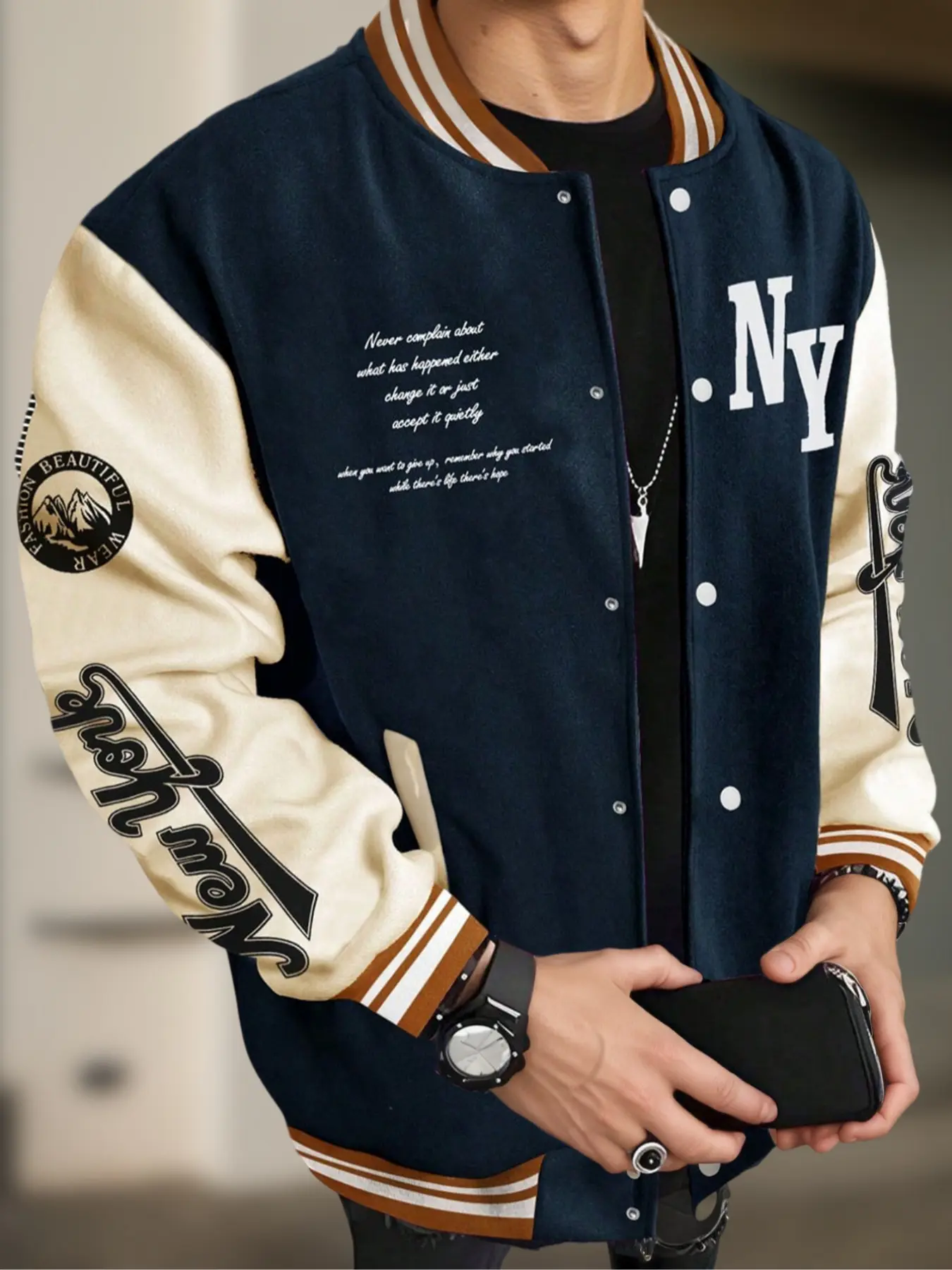 Men's airport outfits 2025 Baseball Jacket College Style Jacket Long Sleeve Y2K Street Graphic Baseball Jacket No Hoodie Inner Layer Casual Fitted Fall Winter Fashion Jacket Casual Chic Outerwear