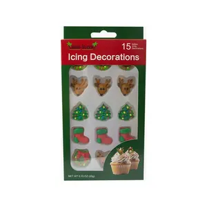 Christmas Holidays Edible Cake Decorations - Candy or Cupcake Topper - 15 Count Tree, Boot, Reindeer, Wreath