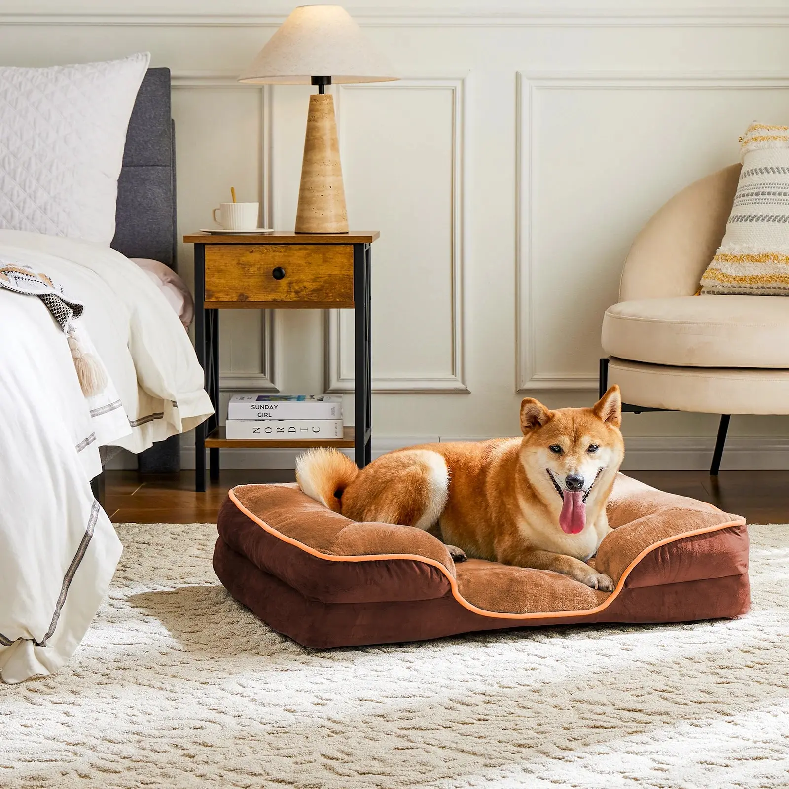 Orthopedic Dog Bed Memory Foam Pet Bed for Small Dogs & Cats with Washable Removable Cover Non-Slip Base Waterproof Liner