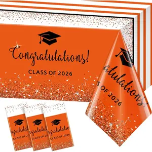 3 Pack Class of 2026 Graduation Tablecloths,Foil Dot Plastic Disposable Rectangle Table Covers for 2026 High School University College Graduation Party Decorations,108*54 Inch (Orange and Black)