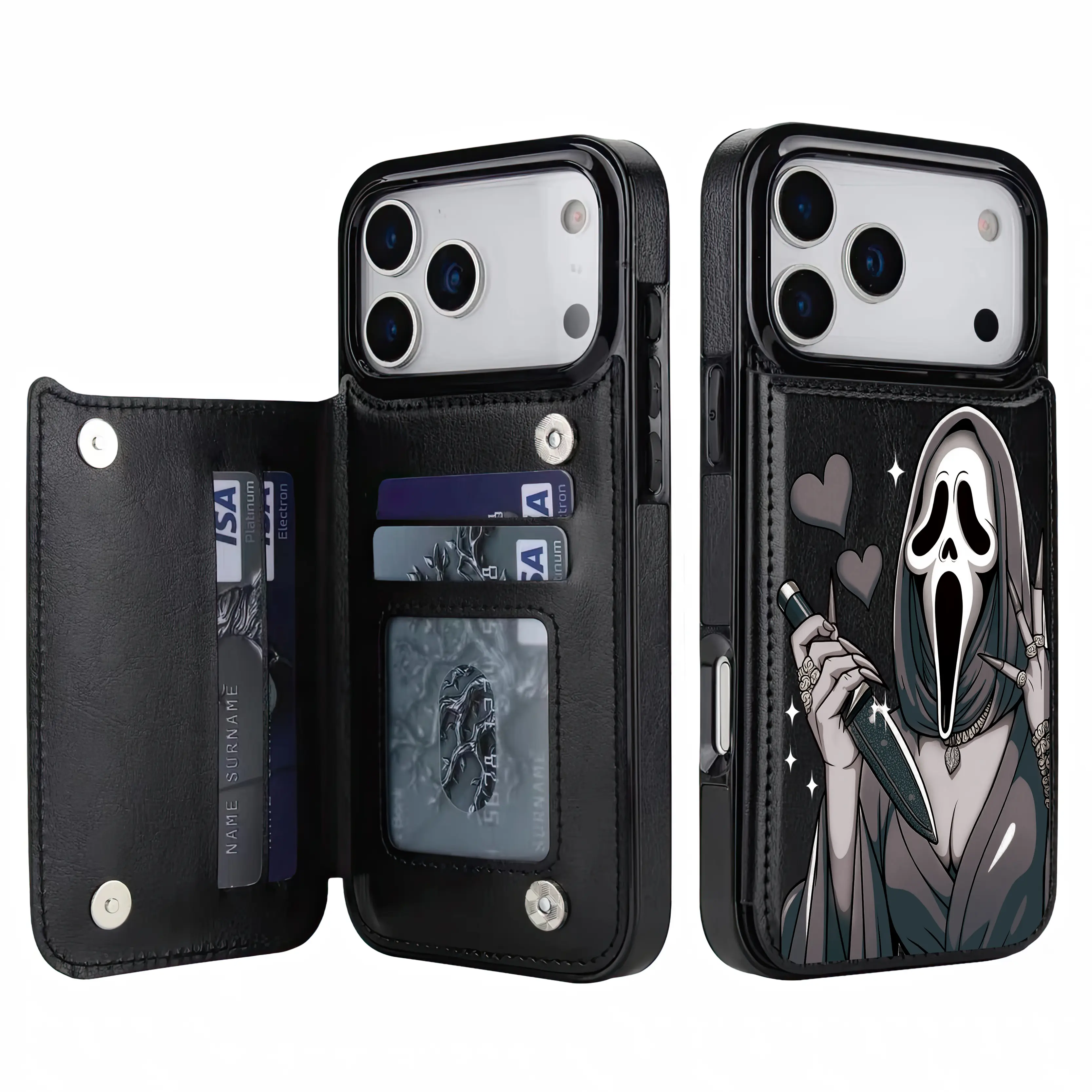 Spooky Cute Halloween Leather Wallet Phone case for iPhone 18Pro Max 17 Air 16Plus 15 14 13 12 Galaxy S25 S24 S23 S22cases, Magnetic Flip Folio Cover with Card Holder, Shockproof Drop Protection, Designed for Women.JL121, Accessories, Card