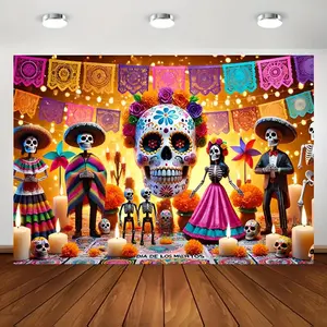 1pc 2D Flat Halloween Themed Happy Birthday Banner, Polyester Party Backdrop with Pumpkin and Witch Motif, Tailgating and General Decorating