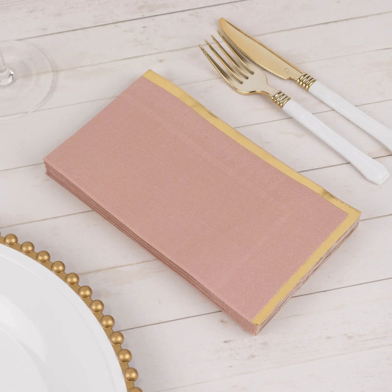 Disposable Napkins (50-Pack, 2-Ply Sheets), Dusty Rose with Gold Foil Edge, Stylish Birthday Party Supplies for Home Events, Restaurant Tableware for Event Planners, Two Ply Sheets