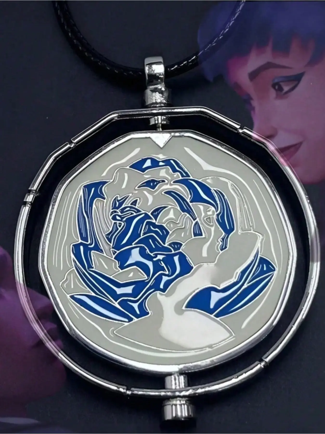 Cute Blue Rose Pendant Necklace for Ekko and Jinx Powder Unique Jewelry Gift for Women Girl Jinx Ekko Fan Charm Necklaces