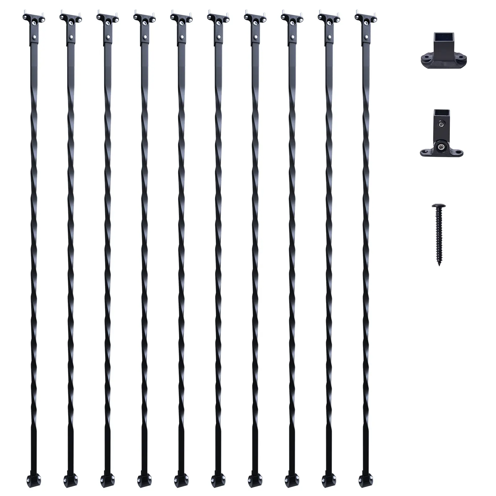 【Summerfinds】VEVOR 44"x0.5" Galvanized Steel Staircase Spiral Balusters (10 Pieces, Satin Black Hollow Twist Shafts, AAMA-2604 Standard), Deck Railing Handrail Kit with 20 Shoes & 40 Screws, Easy To Trim And Install, Minimalist Modern Or Nordic Home Decor