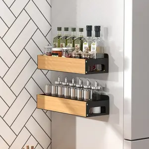 Wall Mounted Kitchen Storage Rack, Magnetic Spice Organizer, Easy Installation No Drill Shelving, Wall Mountable for Refrigerator & Cabinet Storage, Wall Mounted Shelf