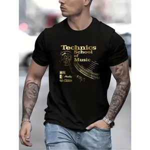 [Music Graphic Tee] Technics School of Music Men's Casual Short Sleeve Crew Neck T-Shirt | Summer Top for Men, Music Craft School Graphic Tee
