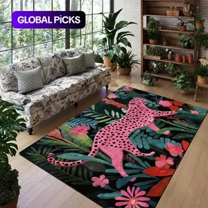 European Luxury Colorblock Jungle Leopard Print Animal Printed Rug, Bohemian Area Rug, Foldable Washable Non-Slip Plush Carpet, Living Room Bedroom Hallway Entrance Mat #GLOBAL PICKS