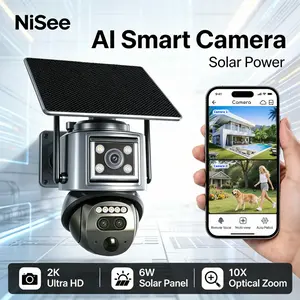 NiSee Triple-Lens Linkage Solar-Powered 4G Security Camera,10x Zoom,2K HD 360° View Pan,AI Motion Detection,Two-Way Audio,Color Night Vision,Waterproof,Outdoor Security Cctv Lens outdoorfun