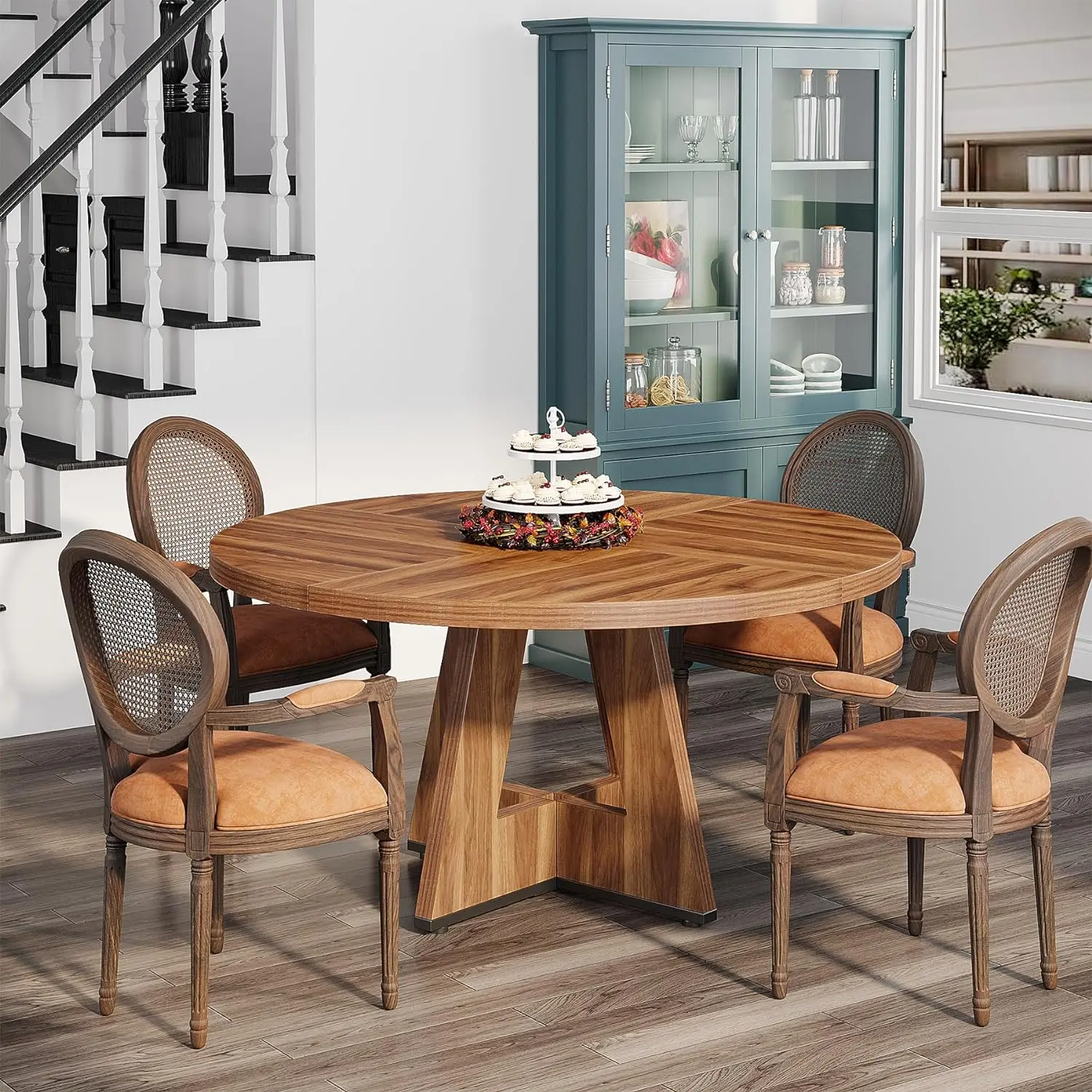 [Summervibes] Tribesigns 47 Inch Round Dining Table for 4 - High-Quality Engineered Wood, Easy to Clean, Waterproof, Durable,Chair Not Included Pedestal Tabletop Mode