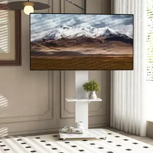 ARCH TV Stand with Shelf for Living Room, Bedroom,Offices,Mobile TV Cart for 32-75 inches,Floor Stand with Mount on Lockable Wheels,White