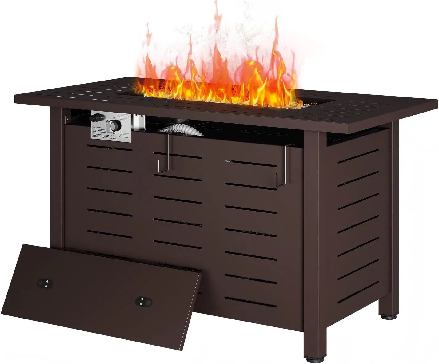 Aoxun Propane Fire Pit Table 40/41/44 with Waterproof Cover, Rectangular Steel Fire Table, Lava Rock, 50,000 BTU Outdoor Gas Fire Table