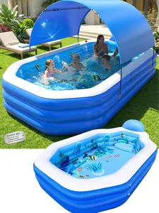 WaveHaven 2026 Inflatable Pool with Canopy, Large Inflatable Pool for Kids,Adults, Blow Up Pools with Seats,Oversize Thickened 118"x75"x22"Inflatable Swimming Pools, Kids Pool for Backyard,Ocean Theme