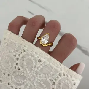 Retro Gold Diamond Gemstone Women Engagement Ring Stainless steel + gift bag