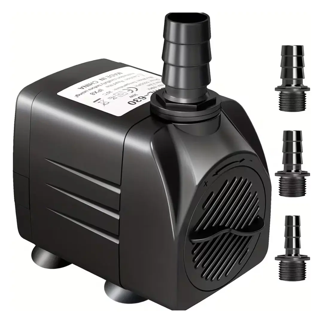 Submersible Water Pump for Aquarium Supplies, 30W Energy-Efficient Motor, 550GPH/2000L/H Flow, 7.2ft High Lift, 5.9ft Power Cord, 3 Nozzles, Adjustable, Vertical-Horiz Mount, Tight Joint Seal, Fish Tank Use, Submersible Water Pumps